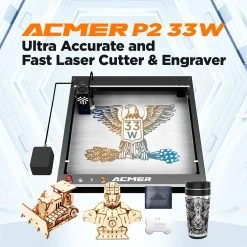 ACMER P2 33W Laser Cutter, Engraving At 24000mm/min, Auto Air Assist, 0.08*0.1mm Compressed Spot, Cut 25mm Acrylic, IOS Android App Control, 420*400mm -BioloMix Shop ACMER P2 33W Laser Engraver Cutter 519204 5