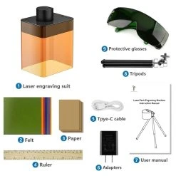 LaserPecker L1 Mini Bluetooth Laser Engraver Suit With Protective Shell App Control Overheat Shutdown Protective Glasses - Black -BioloMix Shop Compact Laser Engraver Machine LaserPecker Mini Desktop Laser Engravi 901262