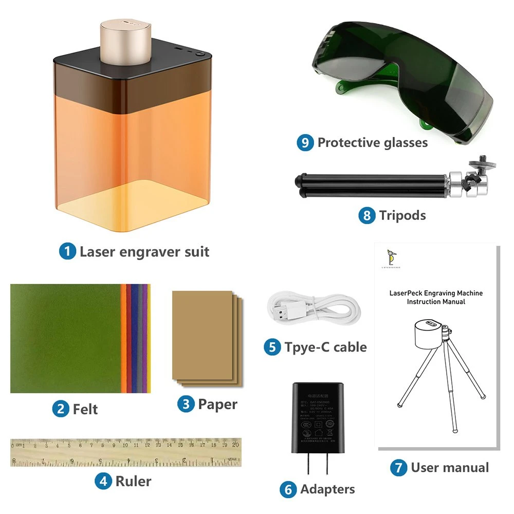 LaserPecker L1 Mini Bluetooth Laser Engraver Suit With Protective Shell App Control Overheat Shutdown Protective Glasses - Gold 7 LaserPecker L1 Mini Bluetooth Laser Engraver Suit With Protective Shell App Control Overheat Shutdown Protective Glasses - Gold - Image 5
