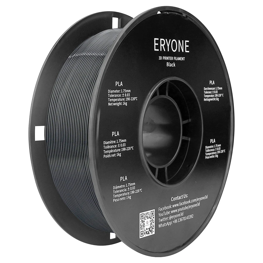 ERYONE PLA Filament For 3D Printer 1.75mm Tolerance 0.03mm 1kg (2.2LBS)/Spool - Black 3 ERYONE PLA Filament For 3D Printer 1.75mm Tolerance 0.03mm 1kg (2.2LBS)/Spool - Black