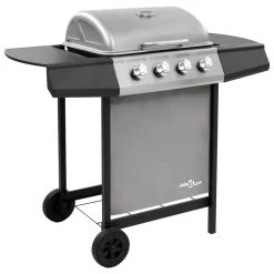 Gas BBQ Grill With 4 Burners Black And Silver