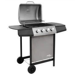 Gas BBQ Grill With 4 Burners Black And Silver -BioloMix Shop Gas BBQ Grill with 4 Burners Black and Silver 440719 2