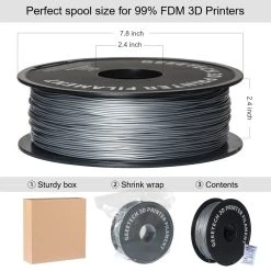 Geeetech PLA Filament For 3D Printer, 1.75mm Dimensional Accuracy +/- 0.03mm 1kg Spool (2.2 Lbs) - Silver -BioloMix Shop Geeetech PLA Filament for 3D Printer Silver 519082 2