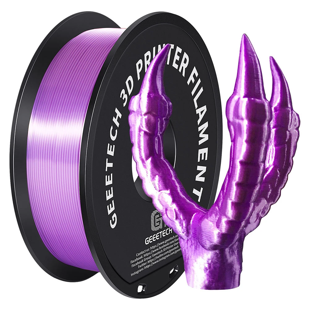 Geeetech Silk PLA Filament For 3D Printer, 1.75mm Dimensional Accuracy +/- 0.03mm 1kg Spool (2.2 Lbs) - Purple 3 Geeetech Silk PLA Filament For 3D Printer, 1.75mm Dimensional Accuracy +/- 0.03mm 1kg Spool (2.2 Lbs) - Purple