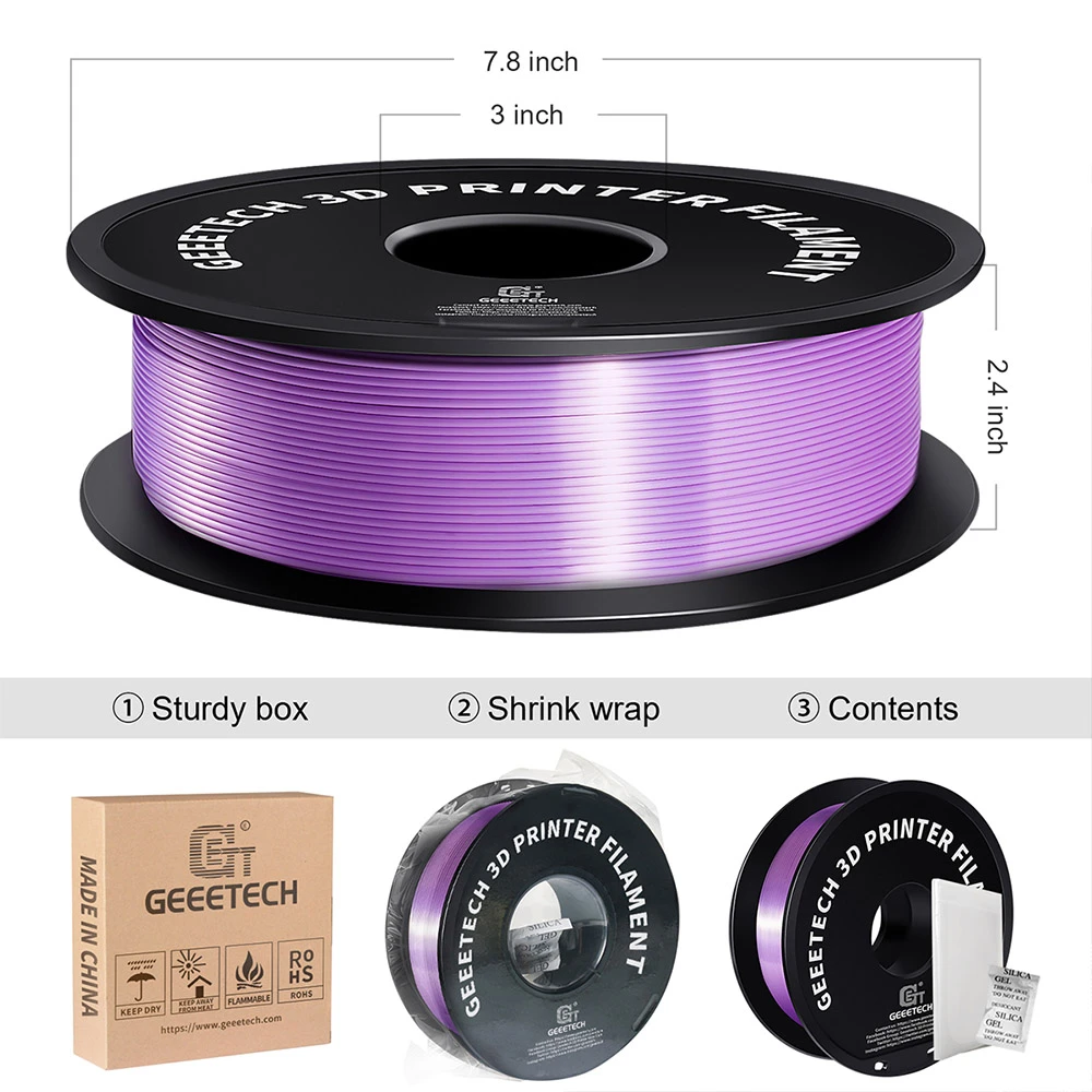 Geeetech Silk PLA Filament For 3D Printer, 1.75mm Dimensional Accuracy +/- 0.03mm 1kg Spool (2.2 Lbs) - Purple 8 Geeetech Silk PLA Filament For 3D Printer, 1.75mm Dimensional Accuracy +/- 0.03mm 1kg Spool (2.2 Lbs) - Purple - Image 6