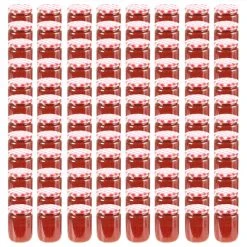 Glass Jam Jars With White And Red Lid 96 Pcs 230 Ml