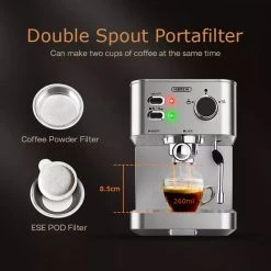 HiBREW H10 1050W Coffee Maker, 20 Bar Semi-Auto Coffee Machine, ESE Pod/Ground Coffee Espresso Maker, 1.5L Capacity -BioloMix Shop HiBREW H10 1050W Coffee Maker without Latte Cup 508690 2