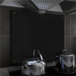 Kitchen Backsplash Black 70x60 Cm Tempered Glass