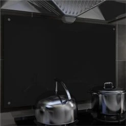 Kitchen Backsplash Black 90x60 Cm Tempered Glass