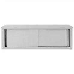 Kitchen Wall Cabinet With Sliding Doors 150x40x50 Cm Stainless Steel -BioloMix Shop Kitchen Wall Cabinet with Sliding Doors 150x40x50 cm Stainless Steel 443357 5