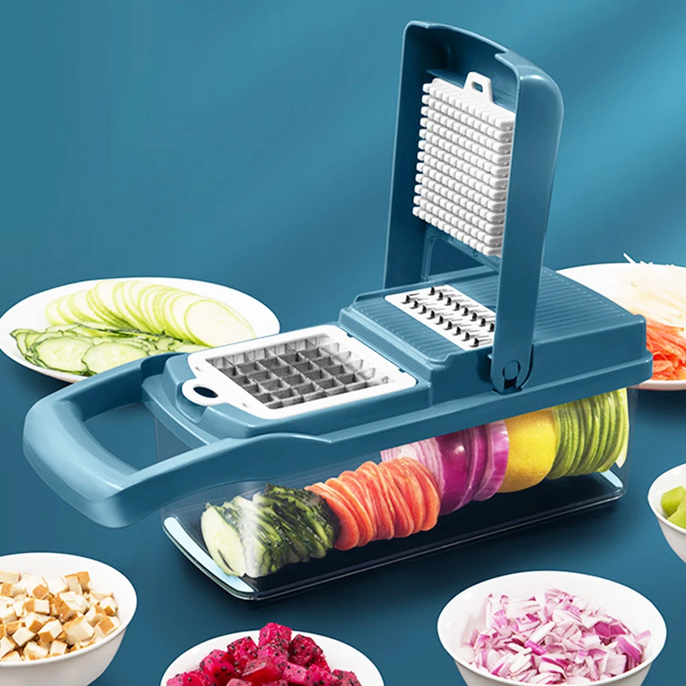Multi-Function House-Hold Seven-Blade Dicing And Slicing Slicer - Blue 3 Multi-Function House-Hold Seven-Blade Dicing And Slicing Slicer - Blue