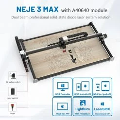 NEJE 3 MAX 12W Laser Engraver Cutter, A40640 Laser Module, 0.04*0.06mm Compressed Spot, Built-in Air Assist, NEJE WIN Software, Android IOS App Control, Metal Nozzle Module Radiator, Engraving Size 460*810mm, Expandable To 810*1030mm -BioloMix Shop NEJE 3 MAX Laser Engraver with A40640 Dual Laser Beam Module Kit 501242 1
