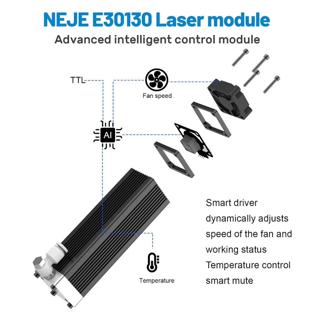 NEJE E30130 5.5-7.5W Laser Module Kit 2, Built-in Air Assist, 0.06*0.06mm Focus Spot, 20mm Fixed Focus 6 NEJE E30130 5.5-7.5W Laser Module Kit 2, Built-in Air Assist, 0.06*0.06mm Focus Spot, 20mm Fixed Focus - Image 4