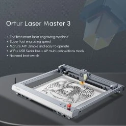 ORTUR Laser Master 3 10W Laser Engraver Cutter, 20,000mm/min, 0.05x0.1mm Focus Spot, LU2-10A Laser Module, Cuts 30mm Acrylic, Emergency Stop, Child Lock, Built-in WiFi, Engraving Area 400mmx400mm, EU Plug -BioloMix Shop ORTUR Laser Master 3 10W Laser Engraver Cutter 517223 3