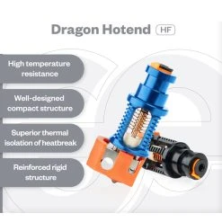 Phaetus Dragon Hotend High Flow Edition, For Normal FDM 3D Printers, 500 Celsius Degrees Temperature Resistance, Compatible With All Filaments, PLA, ABS, PETG, TPU, PP, PC, Nylon, PEEK, PEI And Composite Materials, Black -BioloMix Shop Phaetus Dragon Hotend HF 499086 1