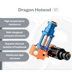 Phaetus Dragon Hotend Standard Flow Edition, 500 Celsius Degrees Temperature Resistance, For Normal FDM 3D Printers, Compatible With All Filaments, PLA, ABS, PETG, TPU, PP, PC, Nylon, PEEK, PEI And Composite Materials, Black -BioloMix Shop Phaetus Dragon Hotend ST 499088 1
