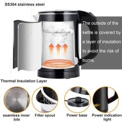 Sonifer SF2058 0.6L 800W Cordless Electric Kettle, Mini Stainless Steel Portable Tea Coffee Kettle Pot For Home Trip - Black -BioloMix Shop Sonifer SF2058 0 6L 800W Cordless Electric Kettle Black 507072 4
