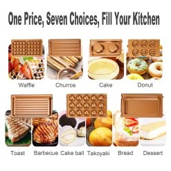 Sonifer SF6093 800W Electric Waffle Maker, 7-in-1 Cake Donuts Panini Churros Barbecue Plate 180 Degree Rotatable Machine -BioloMix Shop Sonifer SF6093 800W 7 in 1 Electric Waffle Maker 507326 2