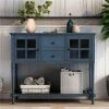 TREXM 42'' Console Table With 2 Storage Drawers, 2 Cabinets, And Bottom Shelf, For Entrance, Hallway, Dining Room, Kitchen - Navy -BioloMix Shop TREXM Sideboard Console Table with Bottom Shelf Farmhouse Wood Glass Buffet Storage Cabinet Living Room Antique Navy 459095 1