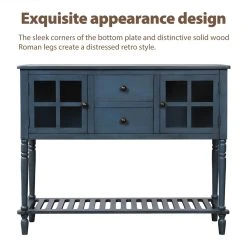 TREXM 42'' Console Table With 2 Storage Drawers, 2 Cabinets, And Bottom Shelf, For Entrance, Hallway, Dining Room, Kitchen - Navy -BioloMix Shop TREXM Sideboard Console Table with Bottom Shelf Farmhouse Wood Glass Buffet Storage Cabinet Living Room Antique Navy 459095 3