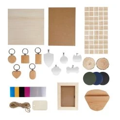 TWO TREES Engraver Material Pack Kit, Wood/Leather/Stainless Stain/Kraft Cardboard For Laser Engraving/Cutting, 75Pcs