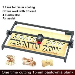 ZBAITU M81 F20 VF 20W Laser Engraver Cutter With Updated Drag Chain Kits, Fixed-focus, Air Assist, 0.08x0.08mm Spot, 10000mm/min Engraving Speed, Dual Fans, WiFi Connection, Support SD Card Offline Working, 810*460mm -BioloMix Shop ZBAITU M81 F20 VF 20W Laser Engraver Cutter 519052 2