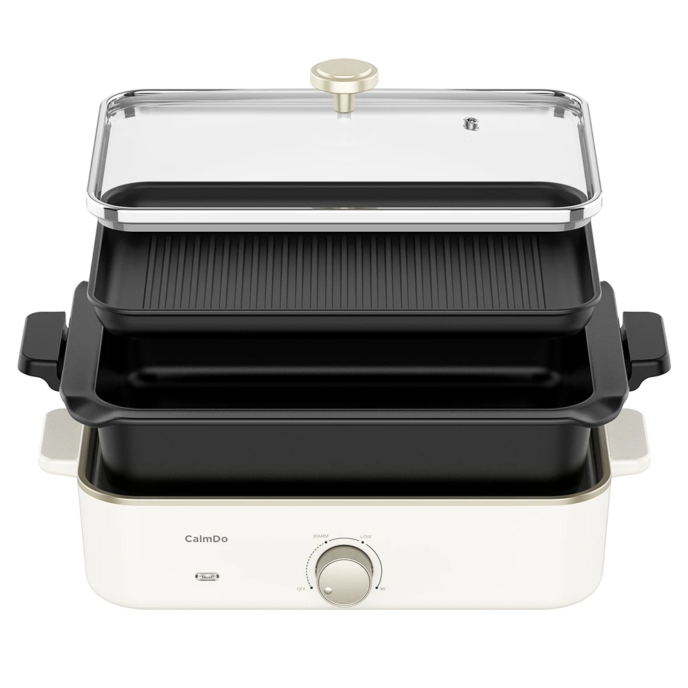 CalmDo Electric Foldaway Skillet Grill Combo - White 4 CalmDo Electric Foldaway Skillet Grill Combo - White - Image 2